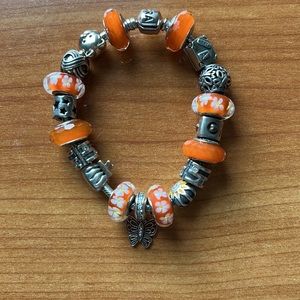 Pandora bracelet w/ Orange crystal beads